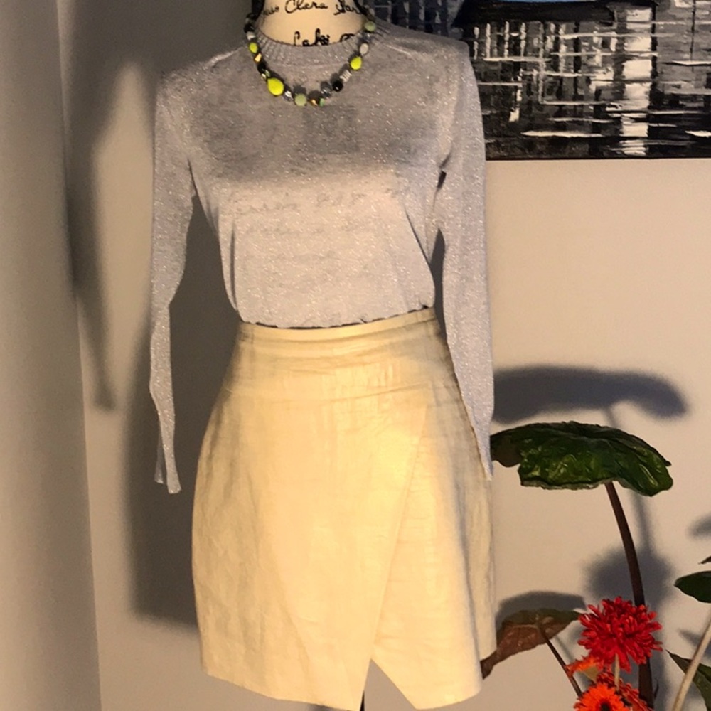 J. Crew metallic gold linen skirt, asymmetrical fold over skirt, sz 6